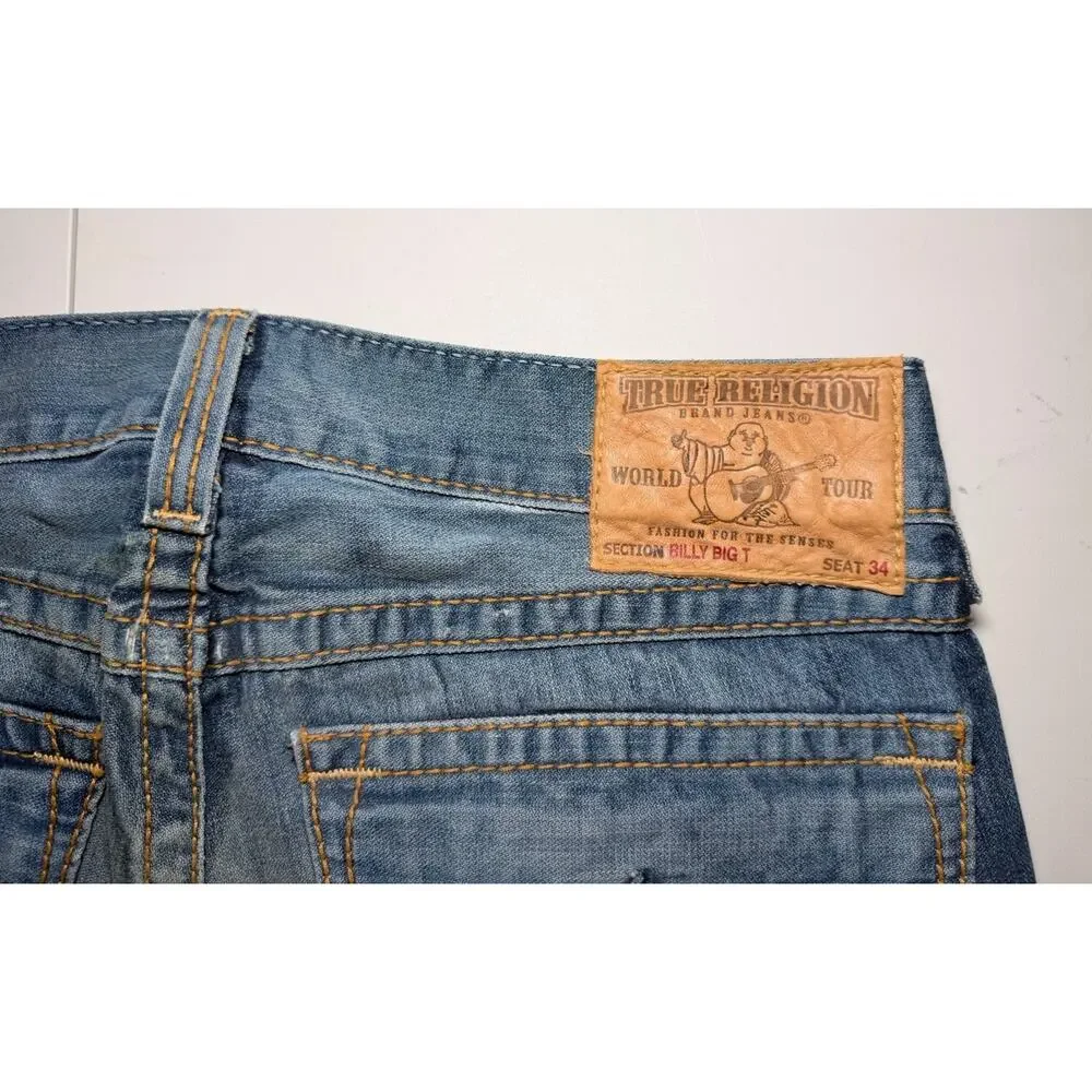 True Religion Billy Big T Distressed Jeans Mens 34 Blue Made In USA Y2K